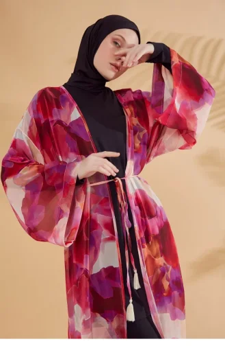 Batik Patterned Fuchsia Kimono Kaftan P2341 2341