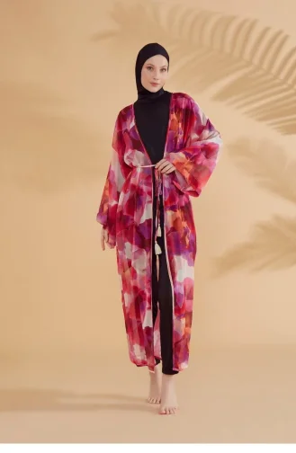 Batik Patterned Fuchsia Kimono Kaftan P2341 2341