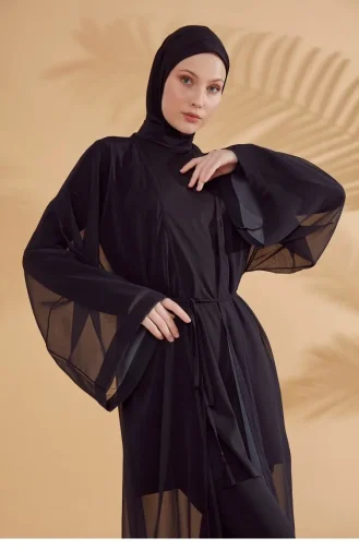 Düz Siyah Kimono Kaftan P2342