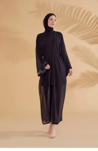 Düz Siyah Kimono Kaftan P2342