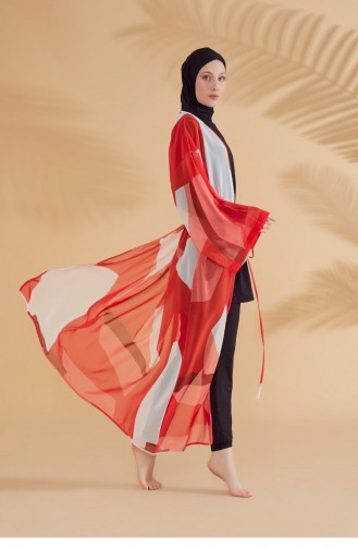 Desenli Turuncu Kimono Kaftan P2345