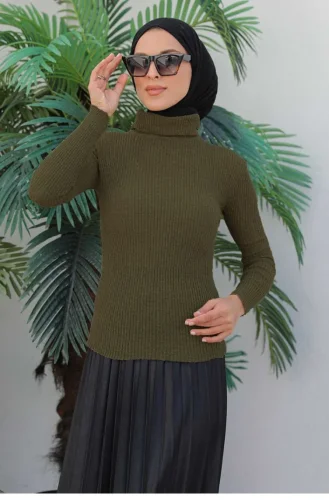 Boğazlı Triko Kazak Haki