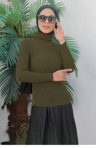 Boğazlı Triko Kazak Haki