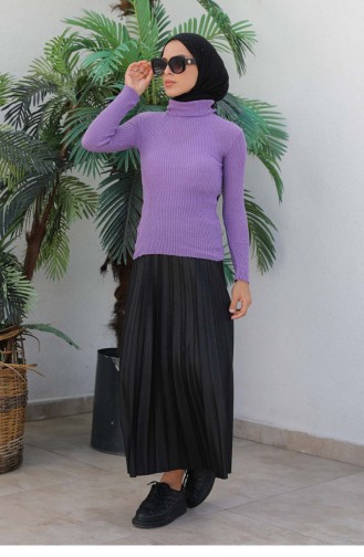Rollkragen-Strickpullover Flieder 0024MP.LLA