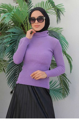 Rollkragen-Strickpullover Flieder 0024MP.LLA