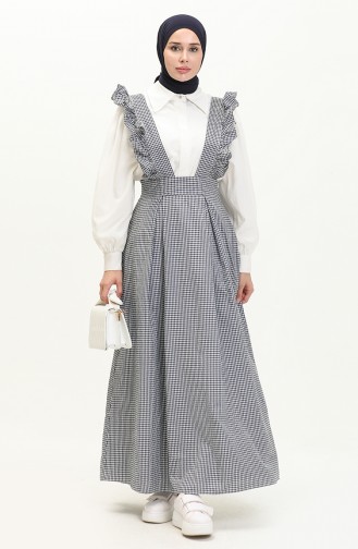 Gingham Gilet Dress 1813-04 Dark Navy Blue 1813-04