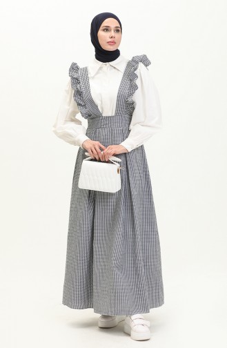 Gingham Gilet Dress 1813-04 Dark Navy Blue 1813-04