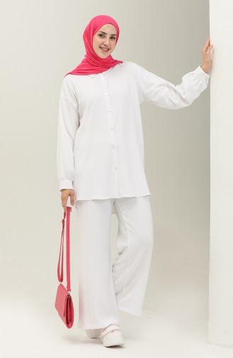 Crepe Tunic Pants Two Piece Suit 24Y2010-07 white 24Y2010-07