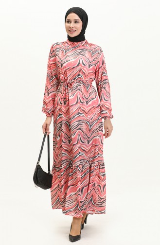 Printed Belted Dress 0056-01 Pink 0056-01