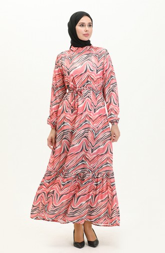 Printed Belted Dress 0056-01 Pink 0056-01
