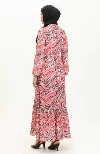 Printed Belted Dress 0056-01 Pink 0056-01