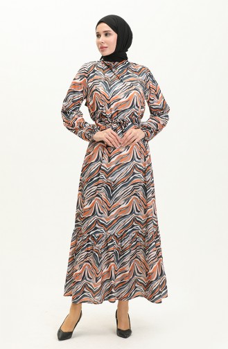 Robe Ceinturée à Motifs 0056-03 Moutarde 0056-03