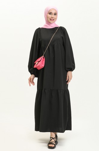 Gerafftes Kleid mit Ballonärmeln 24Y8922-06 Schwarz 24Y8922-06