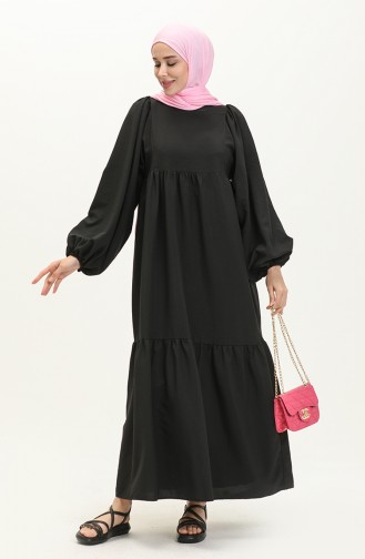 Gerafftes Kleid mit Ballonärmeln 24Y8922-06 Schwarz 24Y8922-06