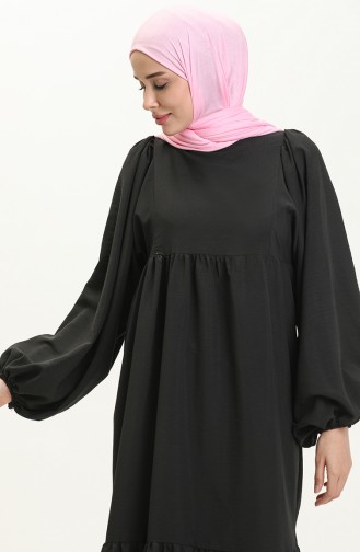 Gerafftes Kleid mit Ballonärmeln 24Y8922-06 Schwarz 24Y8922-06