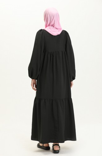 Gerafftes Kleid mit Ballonärmeln 24Y8922-06 Schwarz 24Y8922-06