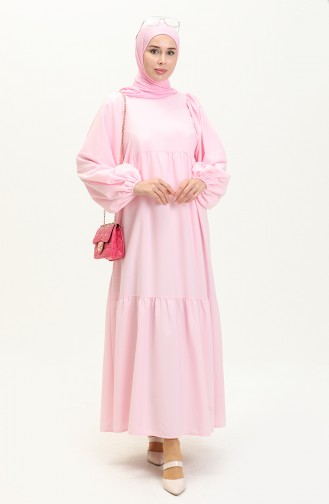 Gerafftes Kleid mit Ballonärmeln 24Y8922-07 Puder 24Y8922-07