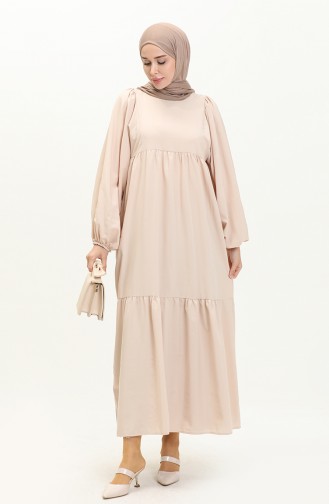 Gerafftes Kleid mit Ballonärmeln 24Y8922-12 Beige 24Y8922-12