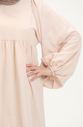 Gerafftes Kleid mit Ballonärmeln 24Y8922-12 Beige 24Y8922-12