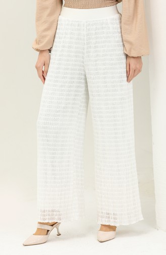 Pantalon Plissé en Dentelle 0135-02 Blanc 0135-02