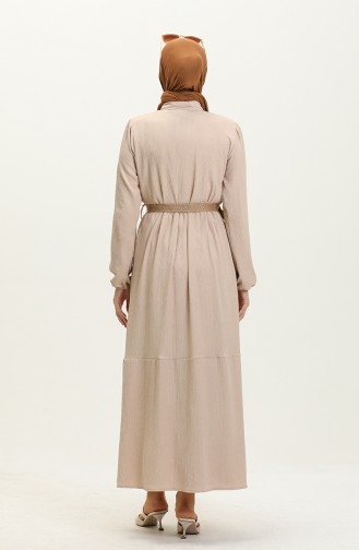Crepe Fabric Belted Dress 4027-02 Beige 4027-02
