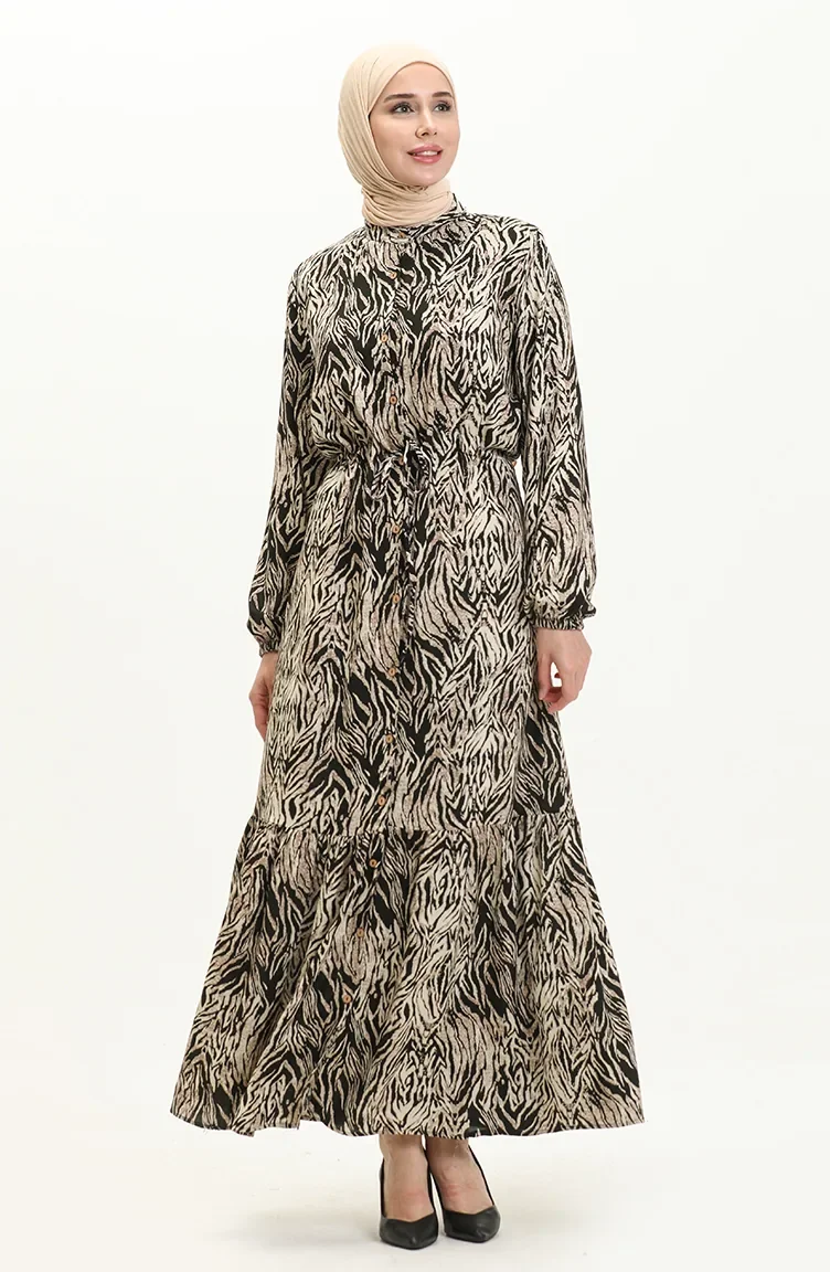 Robe Boutonnée en Viscose 0046-01 Vert Foncé 0046-01