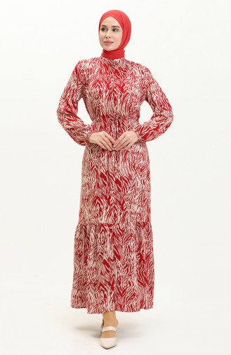 فستان فيسكوز بأزرار 0046-03 أحمر 0046-03