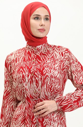 Buttoned Viscose Dress 0046-03 Red 0046-03