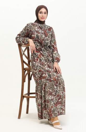 Printed Viscose Dress 0048-01 Claret Red 0048-01