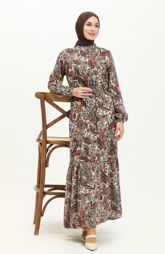 Printed Viscose Dress 0048-01 Claret Red 0048-01