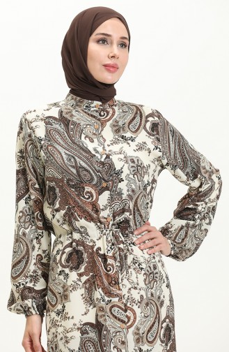 Printed Shirred Viscose Dress 0049-01 Brown 0049-01