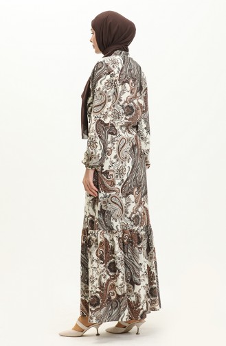 Printed Shirred Viscose Dress 0049-01 Brown 0049-01