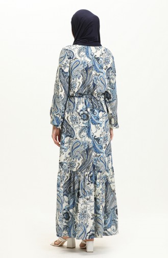 Gemustertes gerafftes Viskosekleid 0049-03 Indigo 0049-03