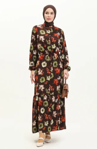 Geblümtes Viskosekleid 0051-02 Braun 0051-02
