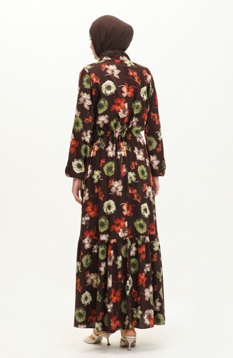 Floral Print Viscose Dress 0051-02 Brown 0051-02