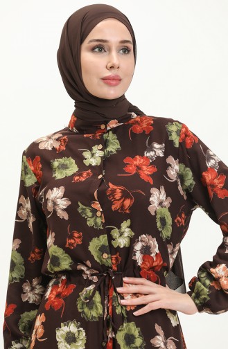 Floral Print Viscose Dress 0051-02 Brown 0051-02