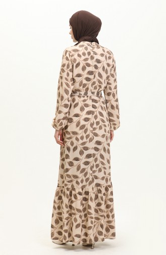 Leaf Print Belted Dress 0053-01 Mink 0053-01