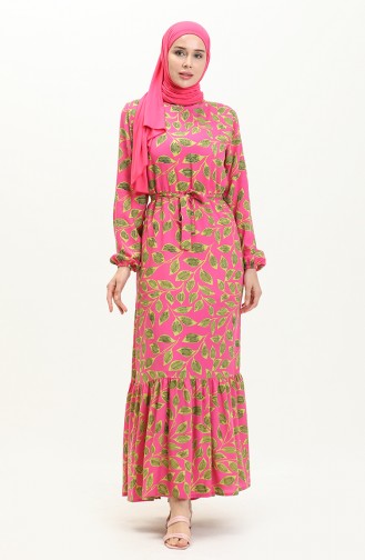 Leaf Pattern Belted Dress 0053-02 Pink 0053-02
