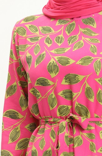 Blattgemustertes Kleid mit Gürtel 0053-02 Rosa 0053-02