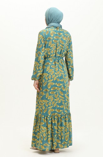 Leaf Pattern Belted Dress 0053-04 Petrol 0053-04