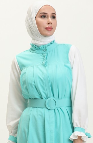 Farbig garniertes Kleid mit Gürtel 24Y9006-01 Mintgrün Weiß 24Y9006-01