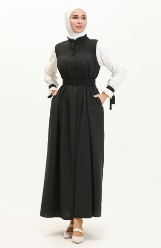Color Garnish Belted Dress 24Y9006-03 Black and White 24Y9006-03