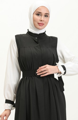 Renk Garnili Kemerli Elbise 24Y9006-03 Siyah Beyaz