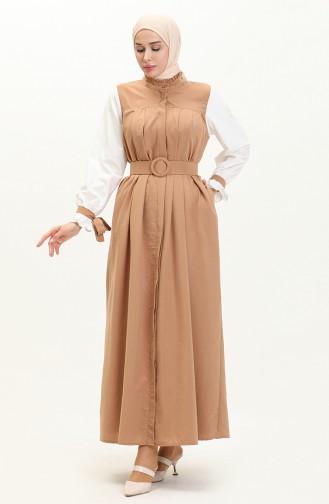 Color Garnish Belted Dress 24Y9006-04 Brown White 24Y9006-04