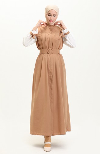Color Garnish Belted Dress 24Y9006-04 Brown White 24Y9006-04