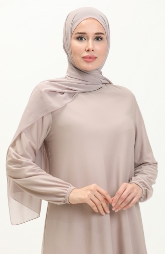 Kleid mit elastischen Ärmeln 7777-10 Beige 7777-10