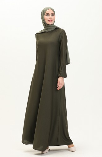 Kleid mit elastischen Ärmeln 7777-09 Khaki 7777-09