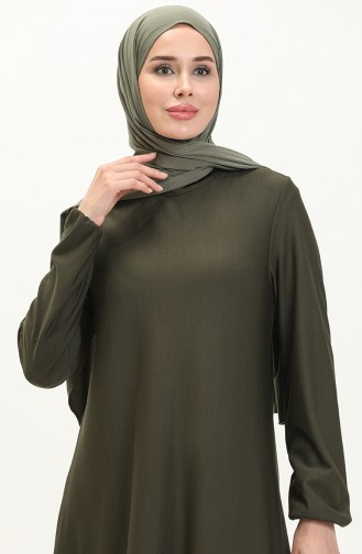 Kleid mit elastischen Ärmeln 7777-09 Khaki 7777-09