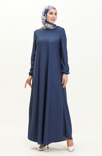 Kleid mit elastischen Ärmeln 7777-05 İndigo 7777-05