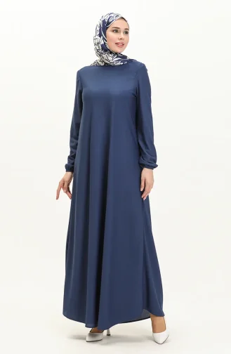 Kleid mit elastischen Ärmeln 7777-05 İndigo 7777-05